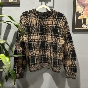 Skims Womens Cozy Knit in Neutral Plaid Pattern Sweater sz Medium